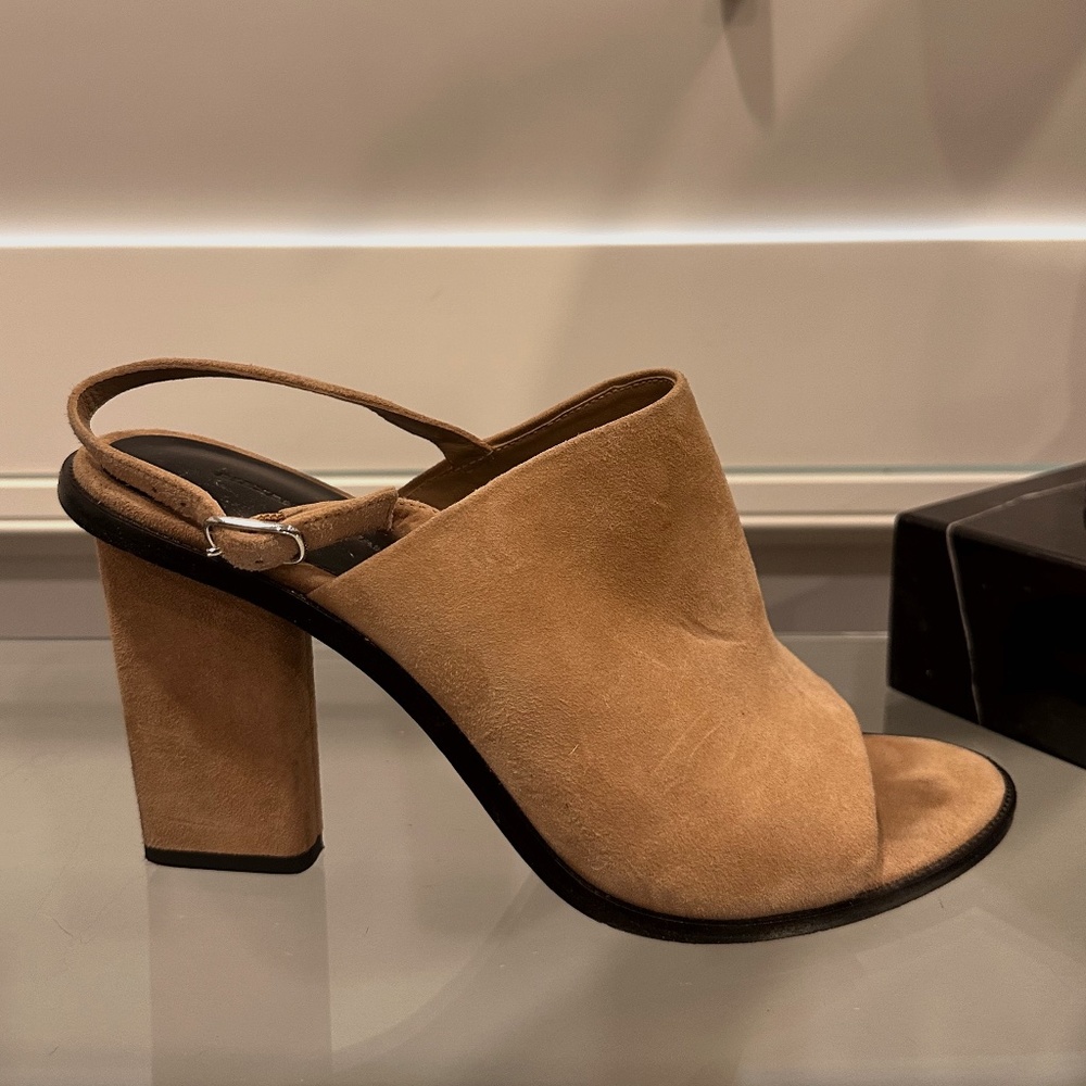 ALEXANDER WANG Open Toe Sandal Slingbacks in Camel Suede